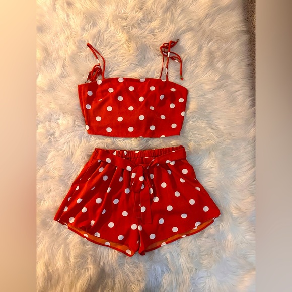 Blue Blush Pants - Blue Blush orange polka dot two piece outfit size: M